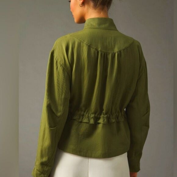 Anthropologie Oversized Green Utility Ruffle Jacket Size Small Medium - Picture 4 of 15